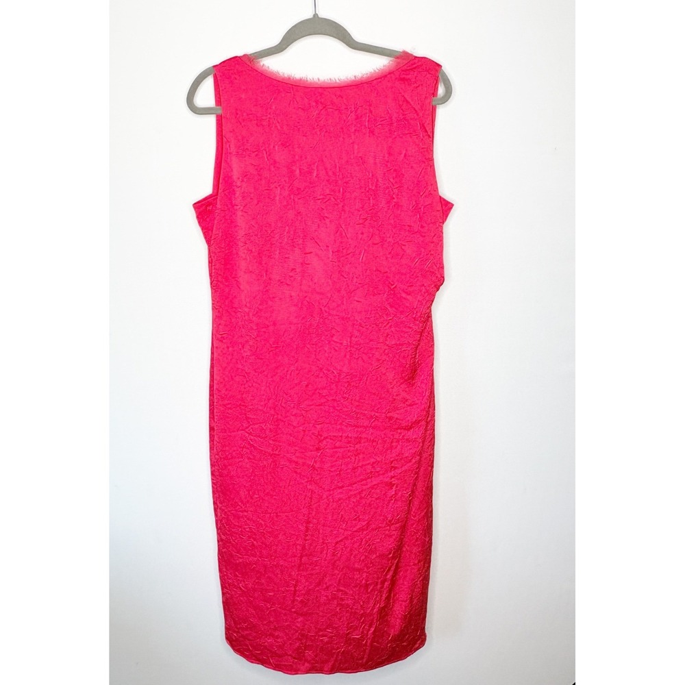 DKNY Hot Pink Crinkled Sleeveless Midi Dress Frayed‎ Neckline Size 10 Barbiecore